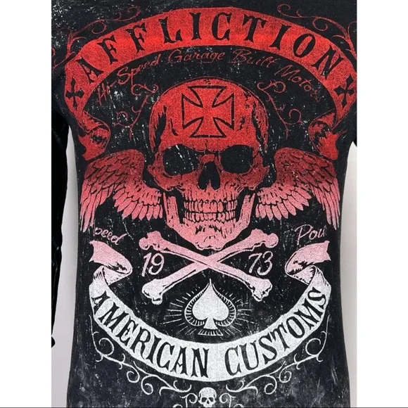 Affliction Men's T-shirt SPEED RUN Reversible Shirt Skull Biker S-2XL NWT - Picture 8 of 10
